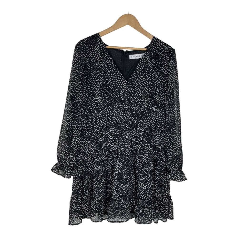 Emma & Michele Black Ruffle Tiered V-Neck Long‎ Sleeves Dress Size 16
